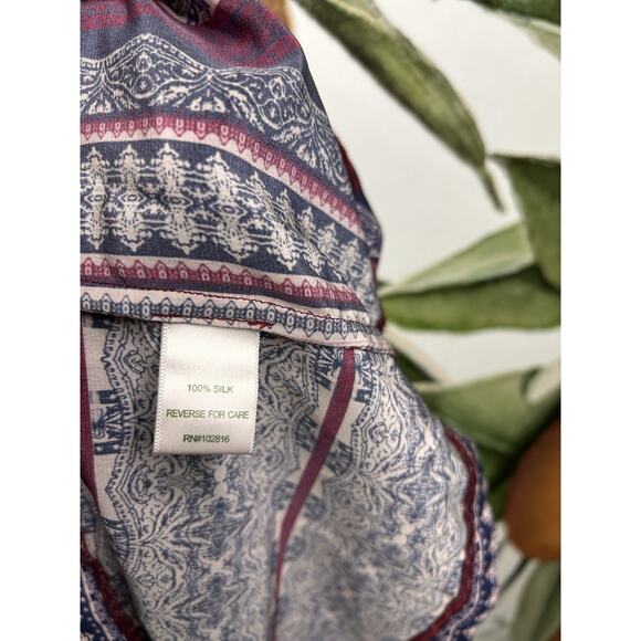 Garnet Hill Size 12 100% Silk Printed Elastic Back Tunic Top Short Sleeves - Picture 5 of 6